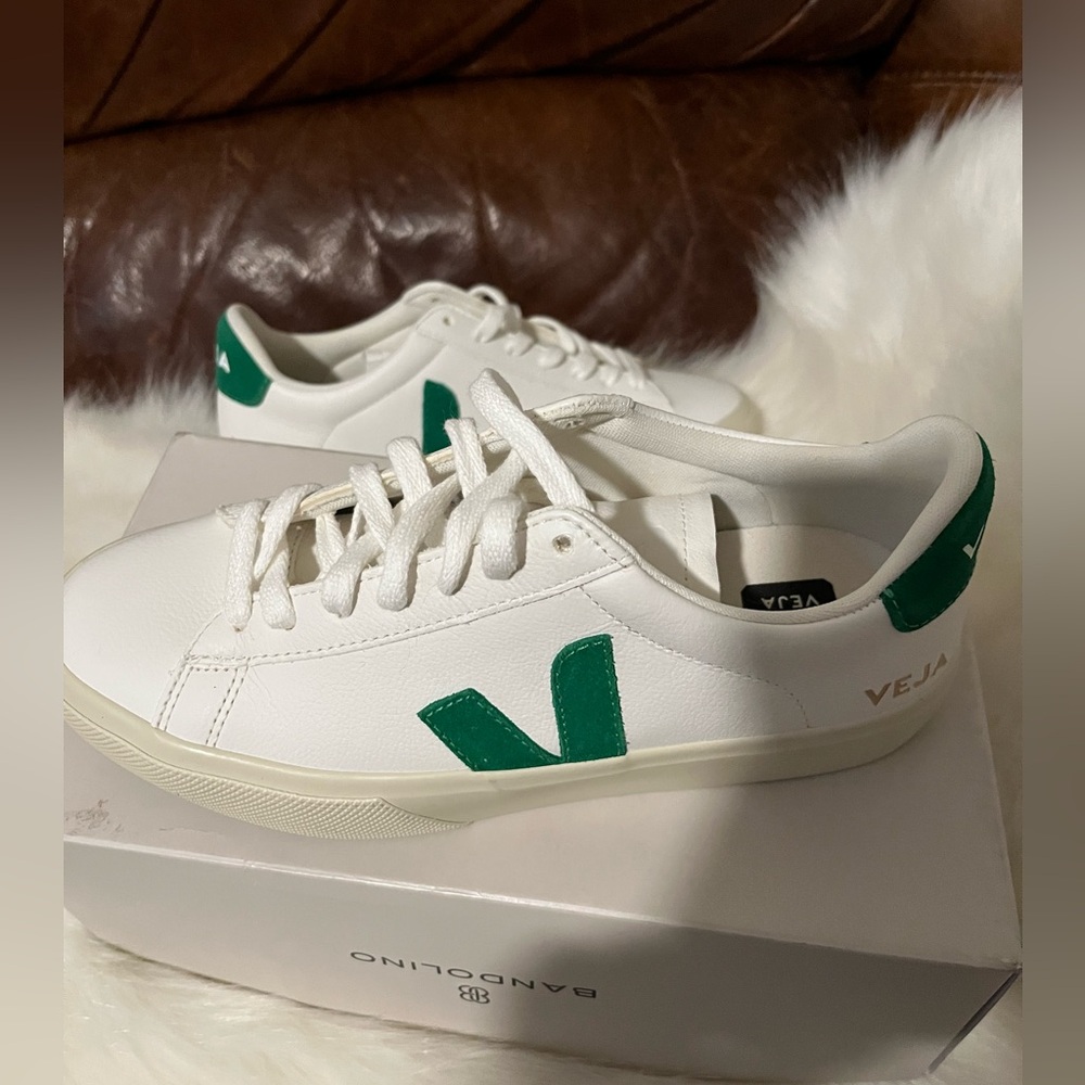 Veja White Sneakers with Green Details